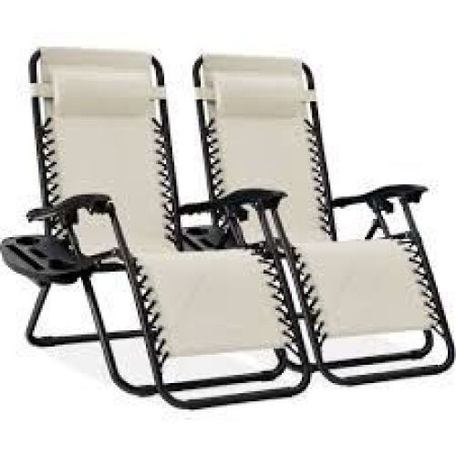 Set of 2 Adjustable Zero Gravity Patio Chair Recliners w/ Cup Holders - Lot 7991