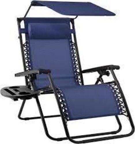 Folding Zero Gravity Recliner Patio Lounge Chair w/ Canopy, Side Tray - Lot 7992