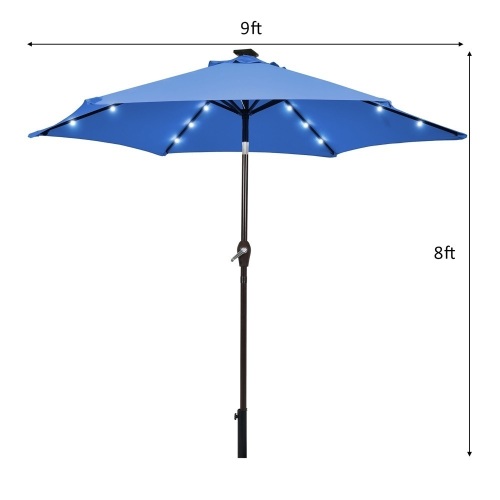 Solar LED Lighted Patio Market Umbrella Tilt Adjustment Crank Lift - Lot 8012