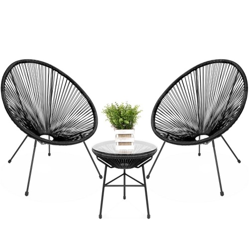 3-Piece All-Weather Patio Acapulco Bistro Set w/ Rope, Glass Top Table - Lot 8170