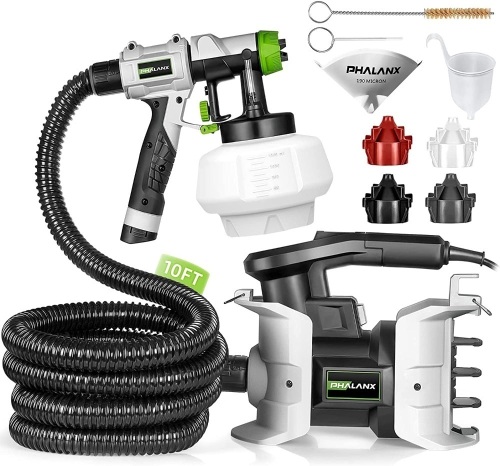 Paint Sprayer, PHALANX 700W HVLP Spray Gun, Paint Gun with 10FT Air Hose, 1200ML, 4 Nozzles, 3 Patterns, for Painting Home Interior & Exterior Walls, Ceiling, Fence, Cabinet - Lot 8218