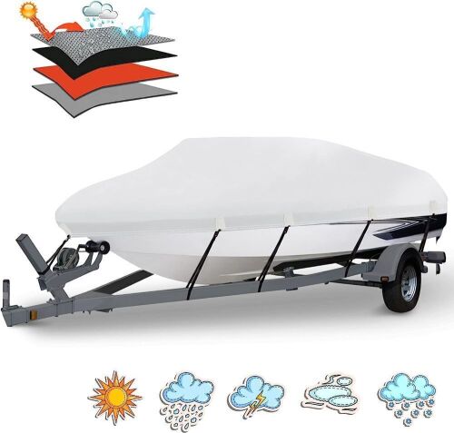 HAHASOLE Heavy Duty 800D PU Waterproof Boat Cover with Tightening Strap  - Lot 182
