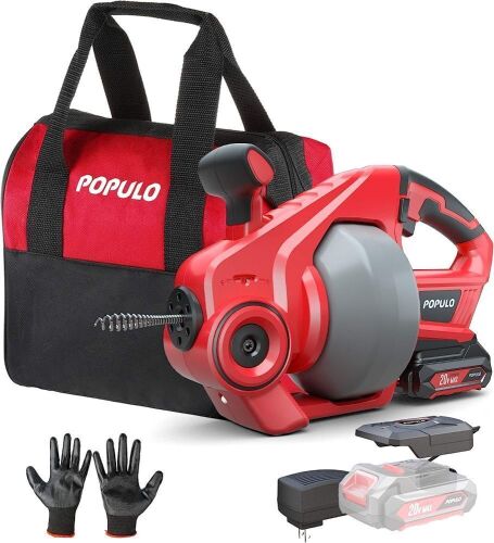 POPULO Electric Cordless Drain Auger for 3/4"-2" Pipes, 25'  - Lot 202