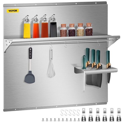 VEVOR Stainless Steel Range Backsplash with Shelf and Hanging Rack 30 x 30.7 Inch - Lot 266