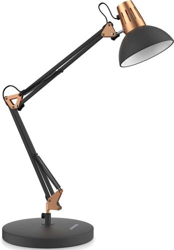 LEPOWER Metal Adjustable Goose Neck Architect Table Lamp with On/Off Switch, Clamp, Sandy Black  - Lot 464