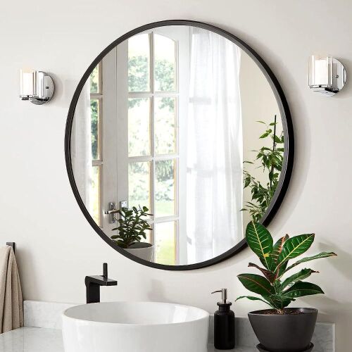 A.T.Lums 24 Inch Black Round Wall Mounted Mirror with Metal Frame - Lot 541