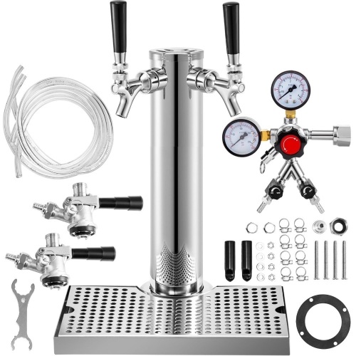 VEVOR Kegerator Double Tap Beer Conversion Kit with Dual Gauge Regulator & D-System Keg Coupler  - Lot 140