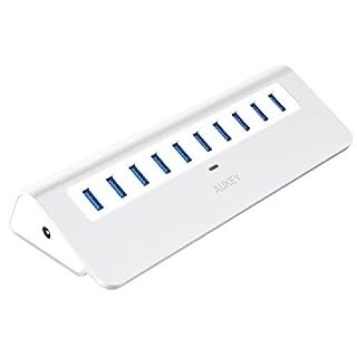 AUKEY Aluminum 10 Port USB 3.0 Data Hub with 12V/3A Power Adapter, 3.3ft USB Cable - Lot 285