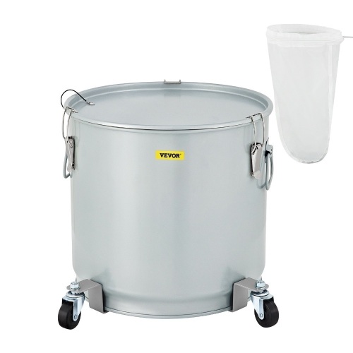 VEVOR 8 Gal Coated Carbon Steel Oil Filter Pot with Caster Base with Lid Lock Clip Nylon Filter Bag  - Lot 542