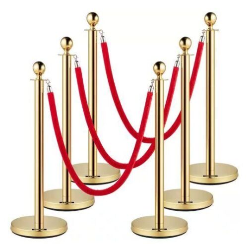 VEVOR 5 ft. Red Rope Stainless Steel Gold Stanchion with Ball Top 6 PCS Crowd Control Barrier - Lot 488