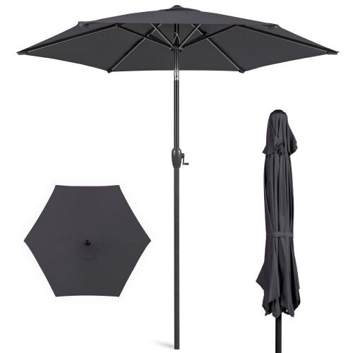 Outdoor Market Patio Umbrella w/ Push Button Tilt, Crank Lift - 7.5ft  - Lot 175