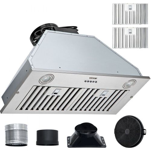 VEVOR Insert Range Hood, 800CFM 3-Speed, 27 Inch Stainless Steel Built-in Kitchen Vent with Push Button Control LED Lights Baffle Filters, Ducted/Ductless Convertible, ETL Listed - Lot 153