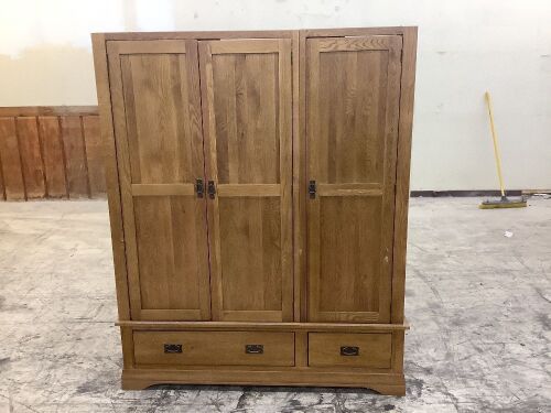 French Farmhouse Rustic Solid Oak Wardrobe - No Top, Few Blemishes - Lot 96