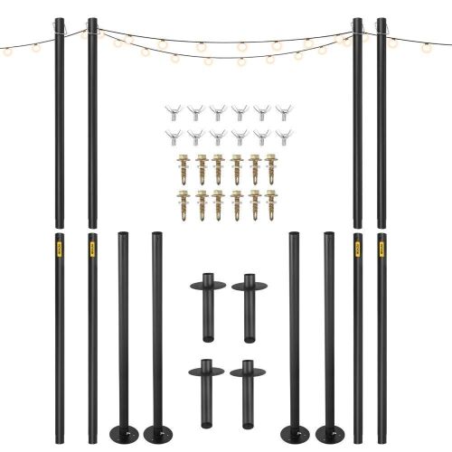 VEVOR String Light Poles, 4 Pack 10.6 FT, Outdoor Powder Coated Steel Lamp Post with Hooks to Hang Lantern and Flags - Lot 659