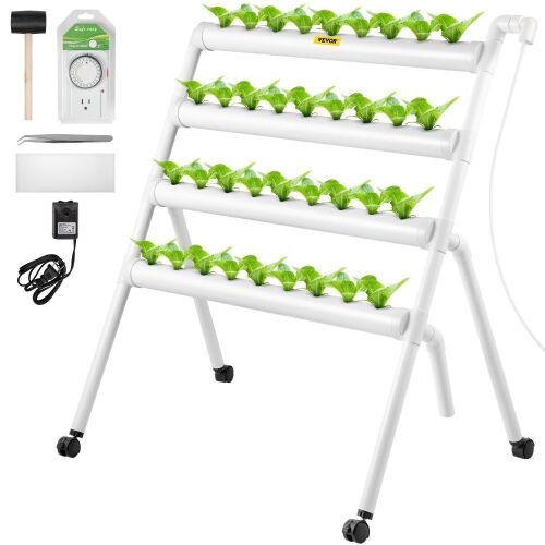 VEVOR Hydroponics Growing System, 36 Sites 4 Food-Grade PVC-U Pipes, Water Pump, Timer, Nest Basket - Lot 692