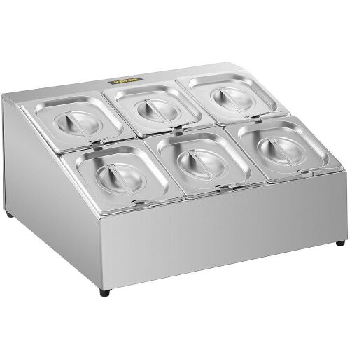 VEVOR Stainless Steel Inclined Organizer Stand with Six 1/6 Pans  - Lot 413
