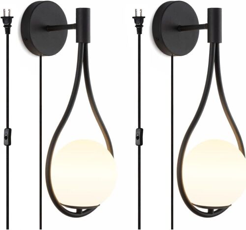 KCO Industrial Black Plug in Glass Globe Wall Sconce, 2 Pack - Lot 423
