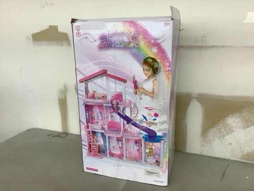 Dream Doll House with 3 Dolls, Pool, Slide, and Furniture Accessories - Unknown if Complete - Lot 393