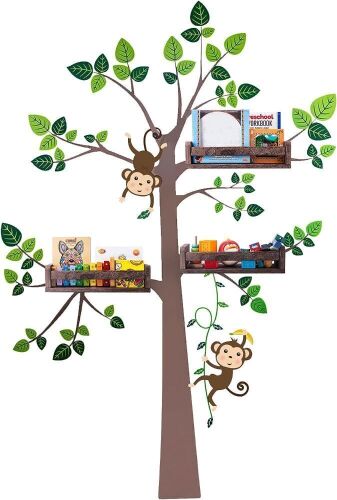16" Floating Nursery Shelves w/Tree Monkey Sticker, Invisible Brackets - Lot 398