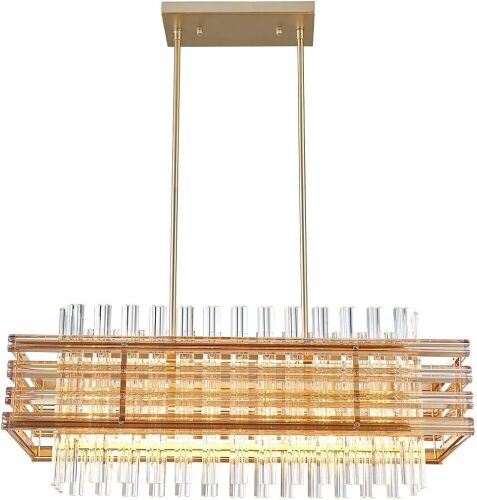 TZOE Modern Rectangle Crystal Chandelier L29.1 x W11.4 x H48.5, 6 Light  - Lot 427