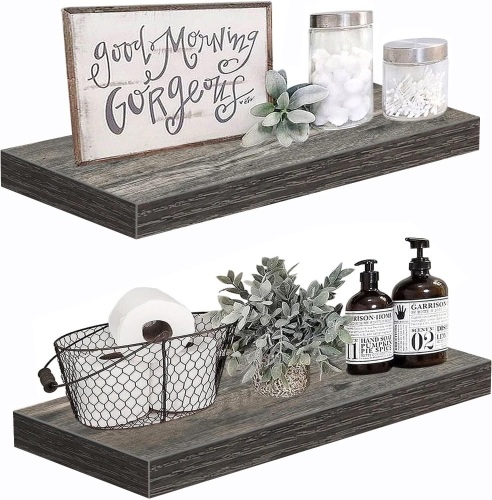 QEEIG Grey Floating Shelves Wall Shelf, Set of 2 - Lot 555