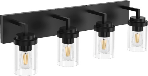 Espird 4 Light Matte Black Light Fixture with Clear Glass Shade - Lot 418