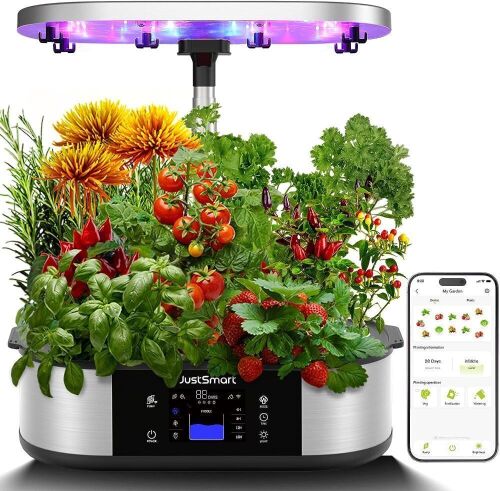 JustSmart 12 Pods Hydroponics Indoor Garden with APP, Up to 30" with 36W 120 LED Grow Light, Silent Pump System, Automatic Timer - Lot 79