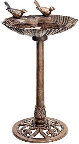 VIVOHOME 28 Inch Height Polyresin Lightweight Outdoor Double Birds Garden Bird Bath Copper  - Lot 154