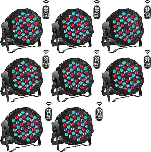 LED Par Lights Corded RGB 7 Channel with Remote Control & DMX Sound Activated, 8 Pack  - Lot 17