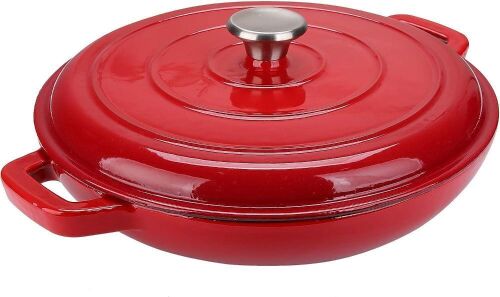 Puricon Enameled Cast Iron Casserole Braiser Pan with Lid and Handles 3.8 Quart, 12 Inches  - Lot 119