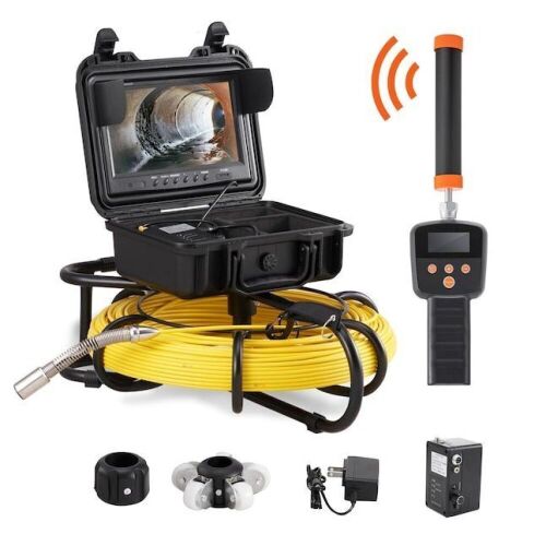 VEVOR Sewer Camera with 512Hz Locator, 300 ft 9-in Pipeline Inspection Camera w/DVR Function, IP68 Camera w/12 Adjustable LEDs,  16 GB SD Card  - Lot 88