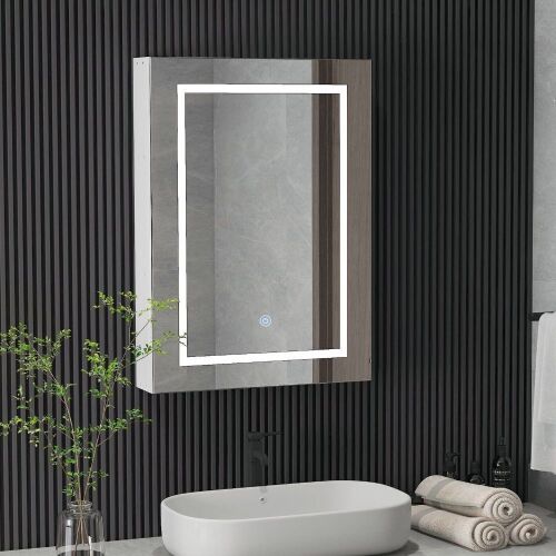 LED Mirrored Medicine Cabinet Wooden Frame 27.5 x 19.6 inch - Lot 360