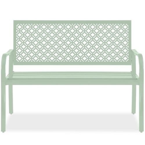 Indoor Outdoor Steel Bench w/ Geometric Backrest, Foot Levelers - Lot 8362