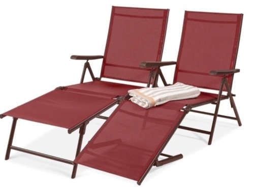 Set of 2 Outdoor Patio Chaise Recliner Lounge Chairs w/ Rust-Resistant Frame - Lot 5575