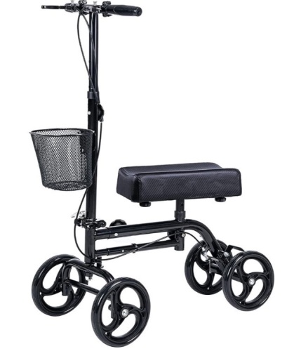 WINLOVE Black Steerable Knee Walker Roller Scooter with Basket Dual Braking System for Angle and Injured Foot Broken Economy Mobility - Lot 1530