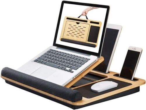 SP SPREADIT Portable Bamboo Lap Desk for Laptop Angle Adjustable with Cushion and Soft Wrist Pad - Lot 324