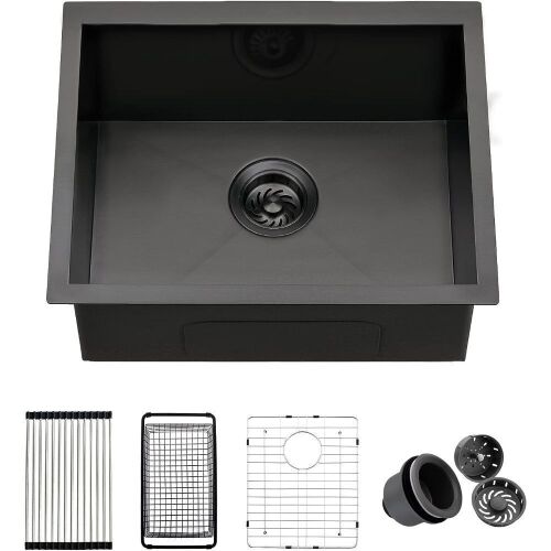 Black Stainless Steel Undermount Kitchen Bar Sink 18 Gauge 21x16x9 - Lot 334