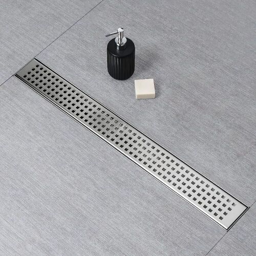 SaniteModar Linear Shower Drain, 28 inch, Brushed 304 Stainless Steel with Adjustable Feet and Hair Strainer  - Lot 335