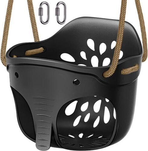 SELEWARE Heavy-Duty High Back Full Bucket Toddler Swing Seat with Locking Carabiners and Adjustable Rope - Lot 361
