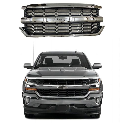 Front Upper Grille for 2016-2019 Chevy Silverado 1500 Chrome - Lot 323