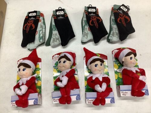 Lot of (4) Star Wars Sock Sets & (4) Plushee Pals Elf on the  Shelf  - Lot 619