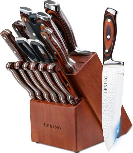 Leking 15-Piece Premium High Carbon Stainless Steel Chef Knife Set with Pakka Wooden Handle - Lot 465