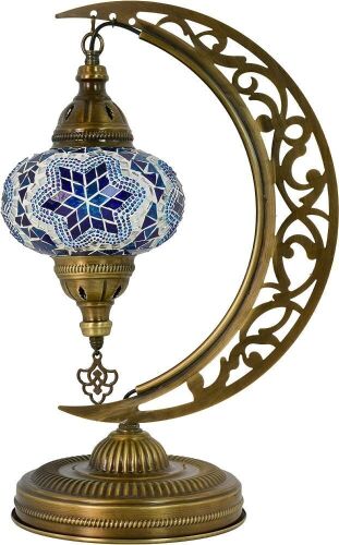 Mozaist Moroccan Mosaic Crescent Shape Table Lamp, Turkish Moon Tiffany Style  - Lot 122