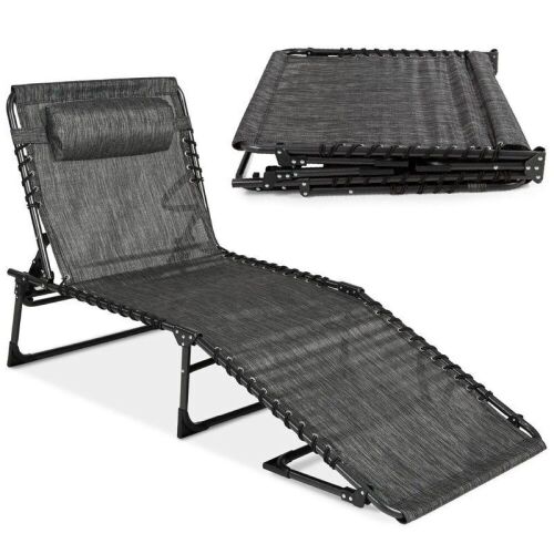 Portable Patio Chaise Lounge Chair Outdoor Recliner w/ Pillow  - Lot 467
