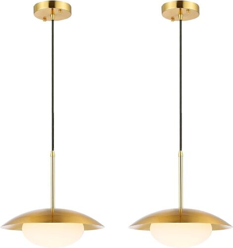 BAODEN Modern Pendant Lighting Set of 2 Industrial Hanging Light Brushed Brass Finished Dome Shades  - Lot 120