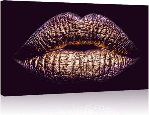 LevvArts Purple/Gold Lips Canvas Wall Art, 16" x 24"  - Lot 355
