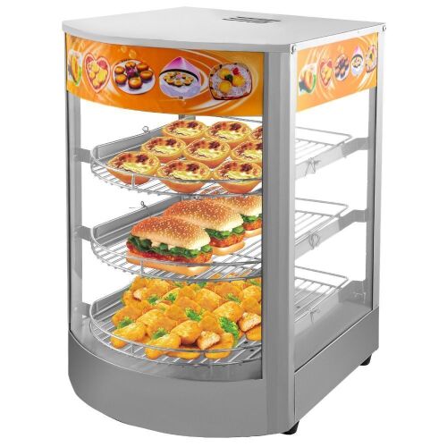 VEVOR 110V 14-Inch Commercial Food Warmer Display 3-Tier 800W 86-185℉ Tempered-Glass  - Lot 1201