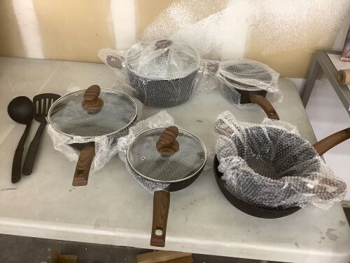 Kitchen Academy Induction Cookware Set, Granite Black Nonstick - Missing 2 Lids  - Lot 612