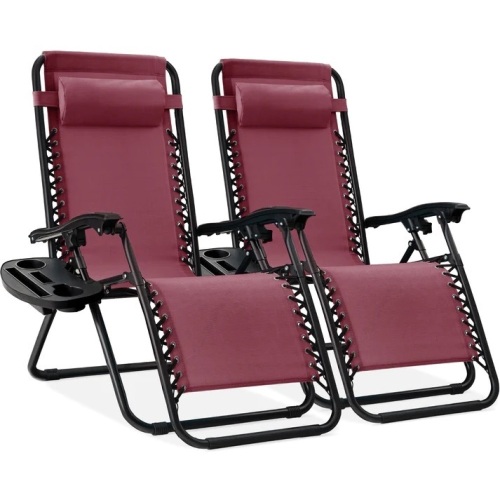 Set of 2 Adjustable Zero Gravity Patio Chair Recliners w/ Cup Holders - Lot 8704