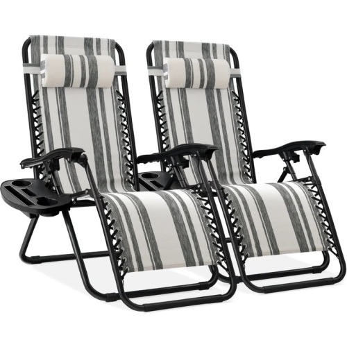 Set of 2 Adjustable Zero Gravity Patio Chair Recliners w/ Cup Holders  - Lot 8852